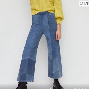 NEW Anthropologie Pilcro Patchwork High Rise Wide Leg Crop Plus Size Jeans, 16W